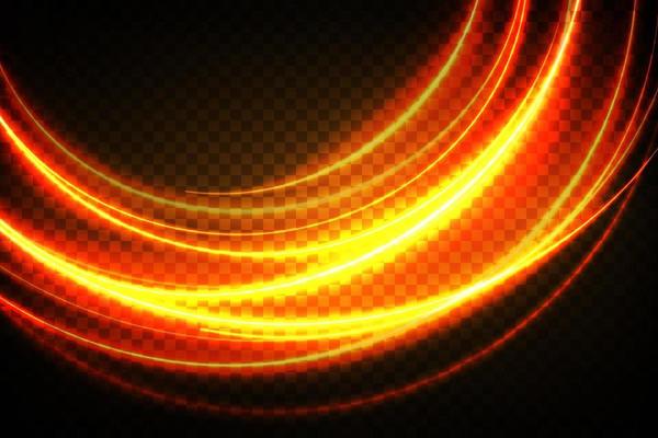 Golden glowing shiny spiral lines effect vector background. EPS10. Abstract light speed motion effect. Shiny wavy trail. Light painting. Light trail