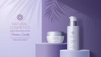 productos cosméticos púrpura podio, piel crema anuncio monitor vector