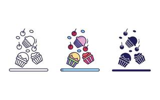 Cupcakes with cherry and gems vector icon