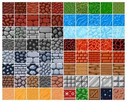 Retro 8 bit pixel surface patterns, stone, bricks vector