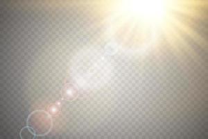 Golden transparent sunlight special lens flare light effect. Sun flash with rays and spotlight vector