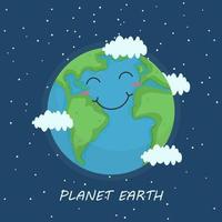 Happy Earth Day. Planet Earth Cartoon Character Smiling. Vector illustration.