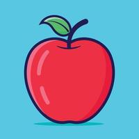 Red apple vector, apple cartoon illustration, apple vector sticker, Red apple with green leaf