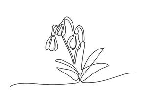 One line snowdrop isolated on white background. Vector illustration continuous one line of white snowdrop. Spring card with snowdrop. Spring flower. Vector