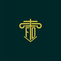 FO initial monogram logo design for law firm with pillar vector image