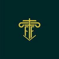 FF initial monogram logo design for law firm with pillar vector image