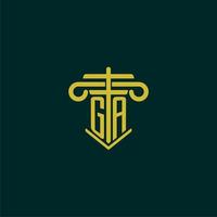 GA initial monogram logo design for law firm with pillar vector image