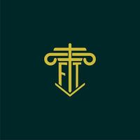 FT initial monogram logo design for law firm with pillar vector image