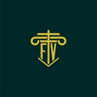 FV initial monogram logo design for law firm with pillar vector image