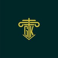 GK initial monogram logo design for law firm with pillar vector image