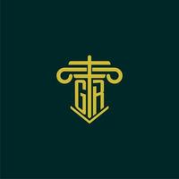 GR initial monogram logo design for law firm with pillar vector image