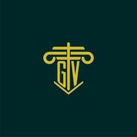 GV initial monogram logo design for law firm with pillar vector image