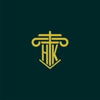 HK initial monogram logo design for law firm with pillar vector image