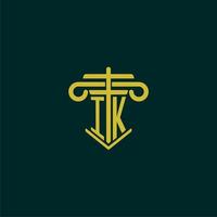 IK initial monogram logo design for law firm with pillar vector image