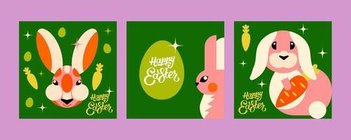 3 templates with bunnies for Easter. The minimalist design is made with a modern style and an interesting combination of colors. These rabbits illustrations will be a great addition to your project vector