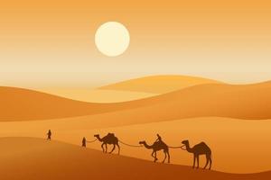camello caravana paso mediante el desierto. africano paisaje. usted lata utilizar para islámico fondo, bandera, póster, sitio web, social y impresión medios de comunicación. vector ilustración.