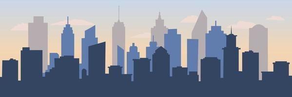City View. Flat panoramic background with modern city skyline. Vector illustration