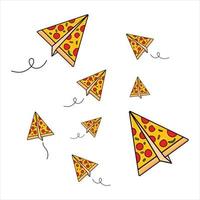 Vector illustration Various pizza paper plane background transparent isolated