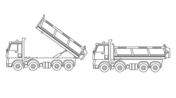 Hand drawn Vector illustration color children construction dump truck with fully extended box clipart