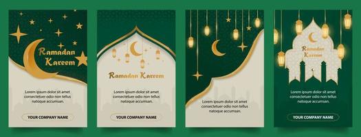 set ramadan kareem template islamic feed card template with mosque, moon and lantern for poster, feed, post and media banner design template. vector illustrations EPS10