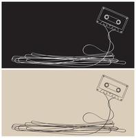 Set of retro audio tape cassette with strip tape two tone flat design vector illustration have blank space.