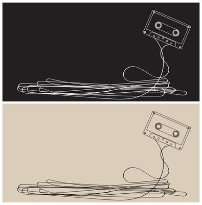Set of retro audio tape cassette with strip tape two tone flat design vector illustration have blank space.