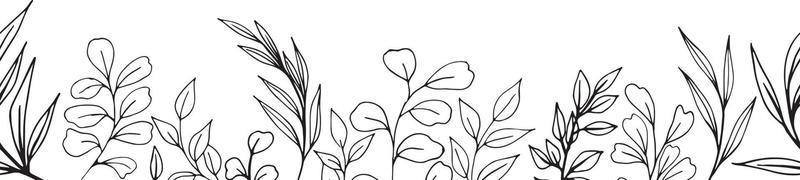 Set of graphic vector plant branches with leaves and flowers. Vector elements for wedding design, logo design, packaging and other ideas