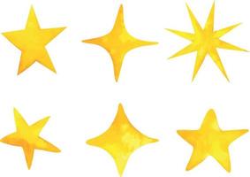 Vector de símbolos de destellos amarillos, dorados y naranjas. el conjunto de estrellas vectoriales originales brillan icono. fuegos artificiales brillantes, centelleo de decoración, destello brillante. efecto de luz brillante colección de estrellas y ráfagas. vector