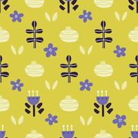 Seamless fun bold floral and leaf repeat pattern. Abstract floral background vector