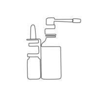 Nazal and throat spray. Medication, one line art. Healthcare and medical concept. Hand drawn vector illustration.