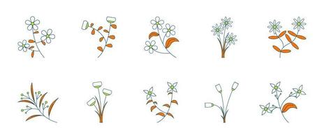 Set of Minimal Floral Elements with Filled Outline Style vector