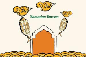 ramadan background golden yellow lantern lights, white backgroud vector
