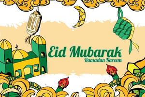 ramadan background with yellow and green ornaments white background vector