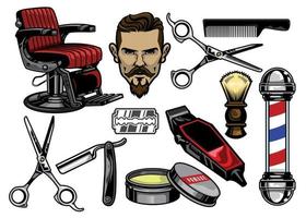 barbería objeto conjunto en color vector