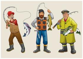 fisherman people cartoon set vector
