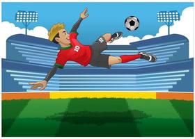 soccer player doing jump volley kick vector