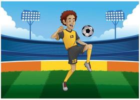 soccer player juggling the ball inside in soccer stadium vector