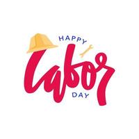 labor día saludo con letras estilo, rojo y azul color con amarillo ornamento. adecuado para laor día fiesta evento vector