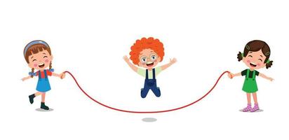 cute and happy kids jumping rope vector