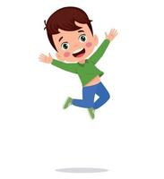 Jumping kids. Happy funny children playing and jumping in different action poses education little team vector characters. Illustration of kids and children fun and smile