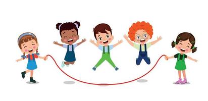 cute and happy kids jumping rope vector
