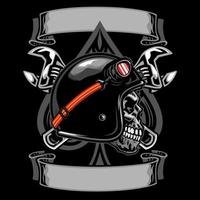 Skull of biker with spade and crossed wrench vector