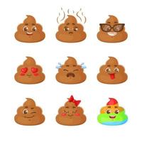 Set of cute poop character with different emotions. vector