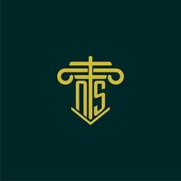 NS initial monogram logo design for law firm with pillar vector image