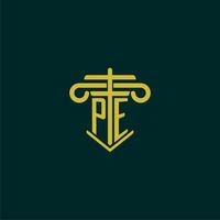 PE initial monogram logo design for law firm with pillar vector image