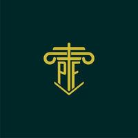 PF initial monogram logo design for law firm with pillar vector image