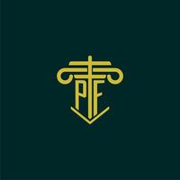 PF initial monogram logo design for law firm with pillar vector image