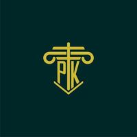 PK initial monogram logo design for law firm with pillar vector image