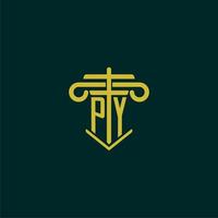 PY initial monogram logo design for law firm with pillar vector image