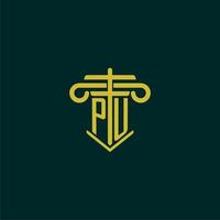 PU initial monogram logo design for law firm with pillar vector image